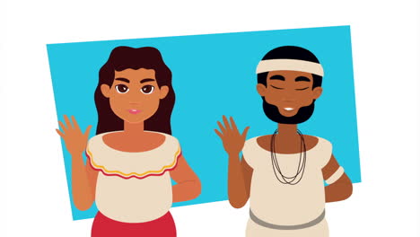 jóvenes personajes de pareja indígena animación