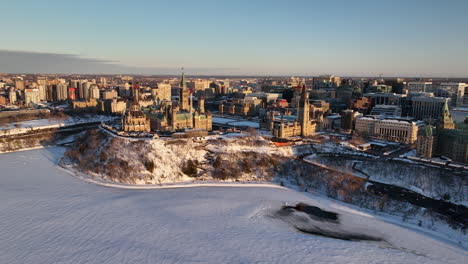 Gefrorener-Winter-Skyline-Von-Ottawa,-Hauptstadt-Kanadas