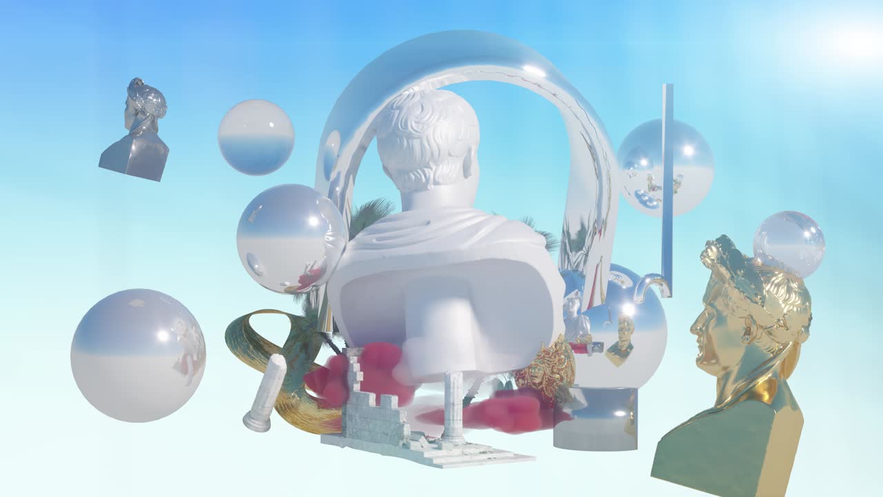 статуя наполеона бонапарта в стиле неонового поп-арта render 3d