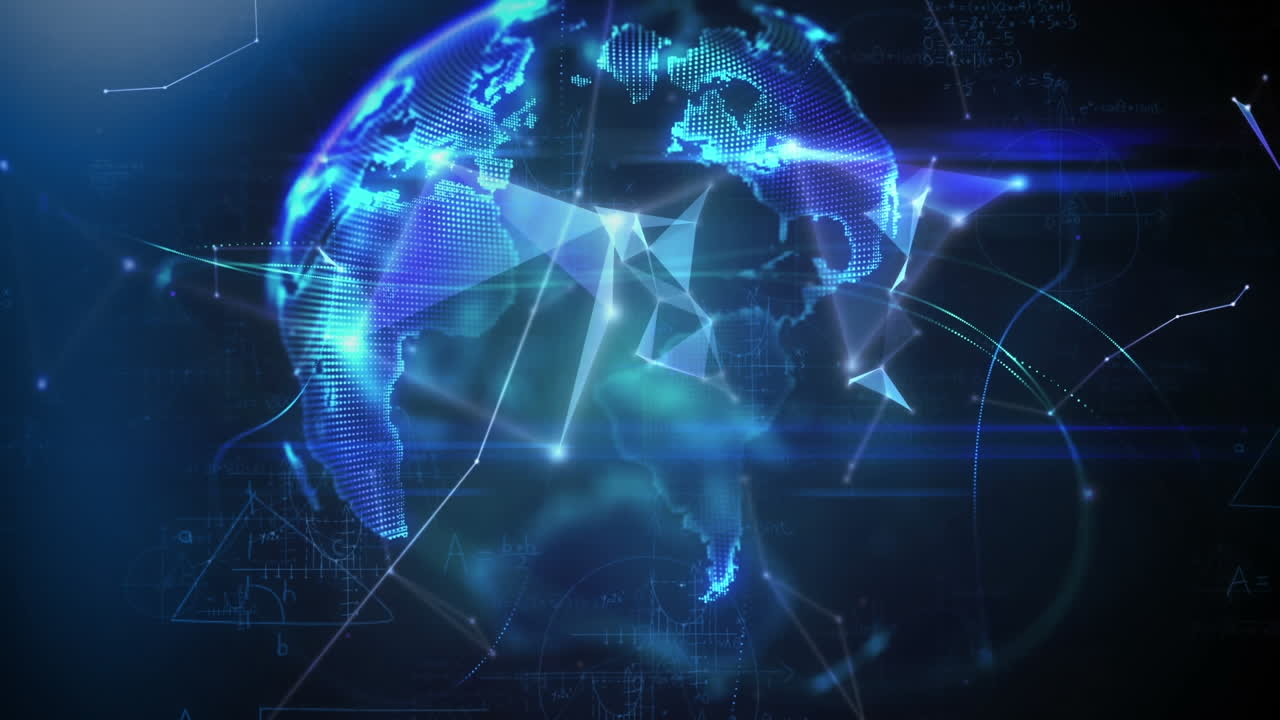 Animation of networks of connections and data processing over globe
