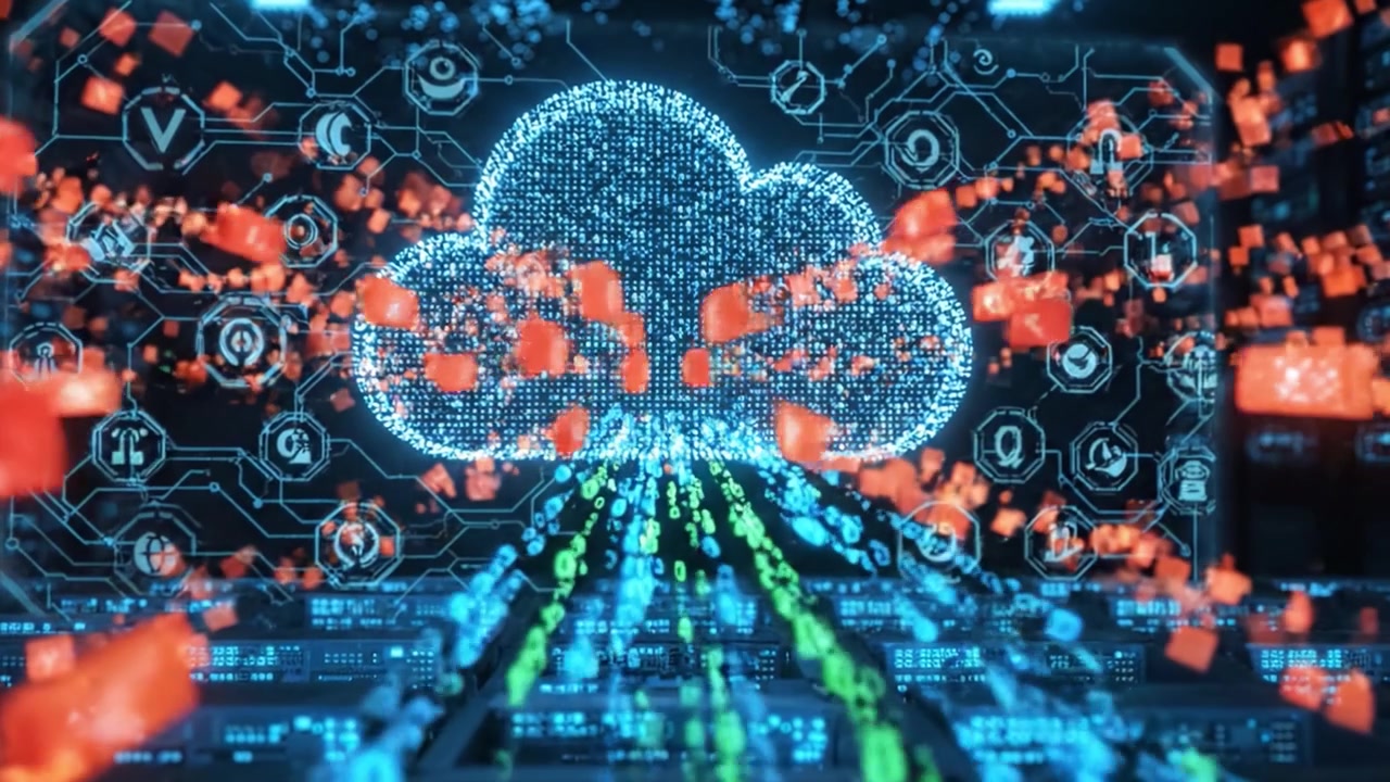 Visual Representation of Cloud Computing with Data Streaming in a Futuristic Data Center Featuring a Luxurious Network of Digital Information Exchange