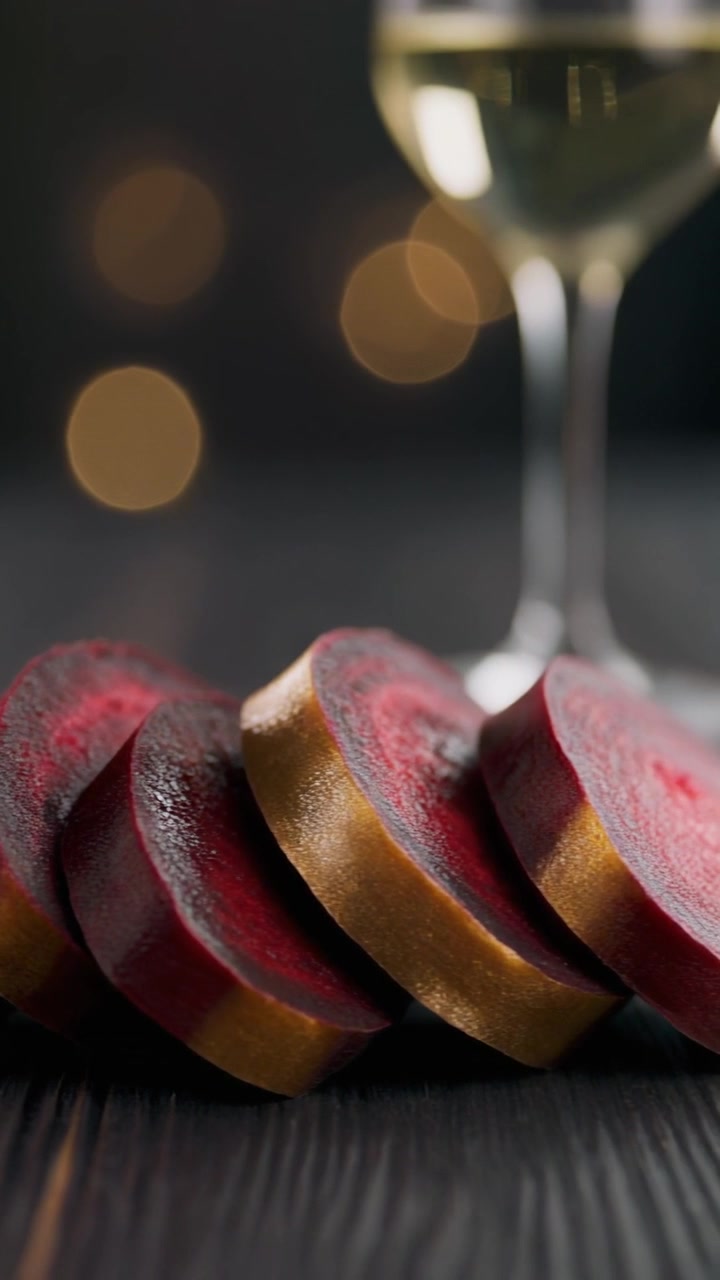 Slices of Fresh Beetroot on a Dark Wooden Table