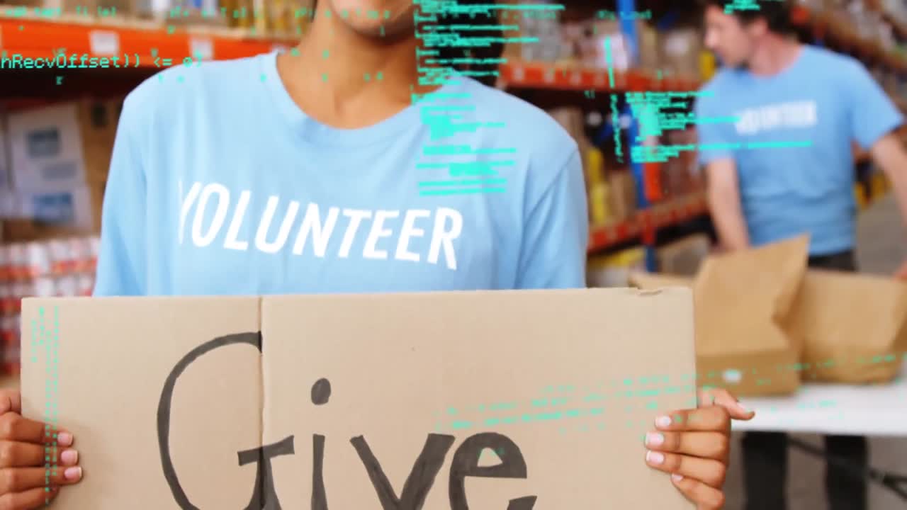 animación del procesamiento de datos sobre diversas personas que trabajan en el almacén