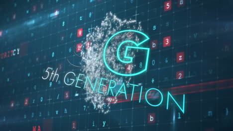 animation of 5g 5th generation text over cyber attack warning text