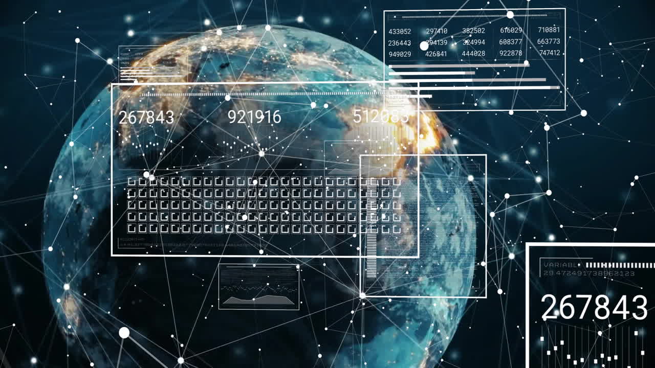 Digital data and network connections animation over rotating Earth in space
