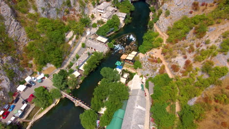 Aerial-Of-Blagaj-And-Tekija-In-The-Source-Of-Buna-River-In-Bosnia-and-Herzegovina