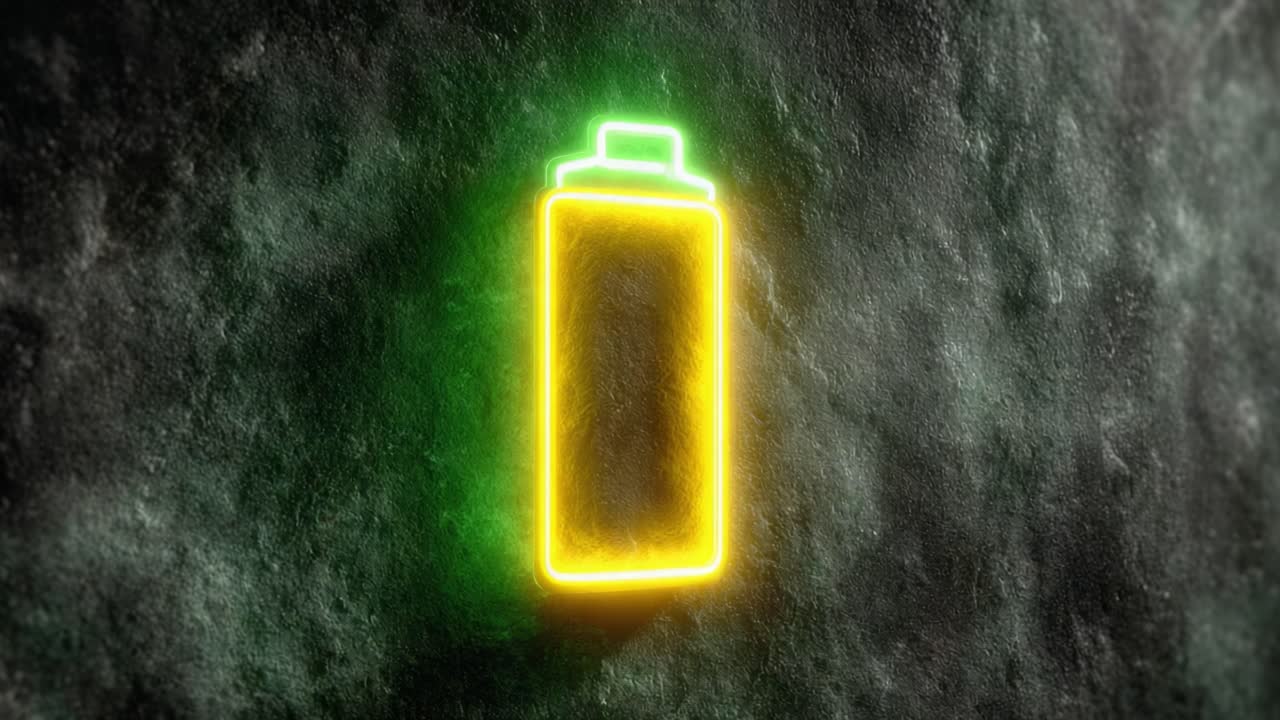A Vibrant Neon Battery Icon Illuminated Against a Textured Background Signifying Energy and Power in Motion