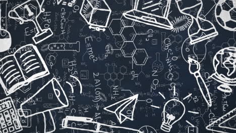 animation of school items icons over mathematical equations