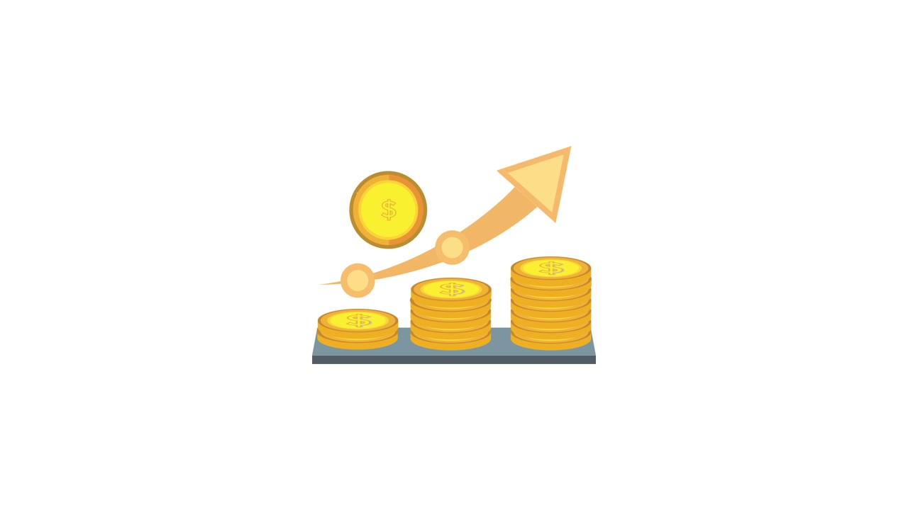 Animated Financial Growth with Stacking Coins and Upward Arrow