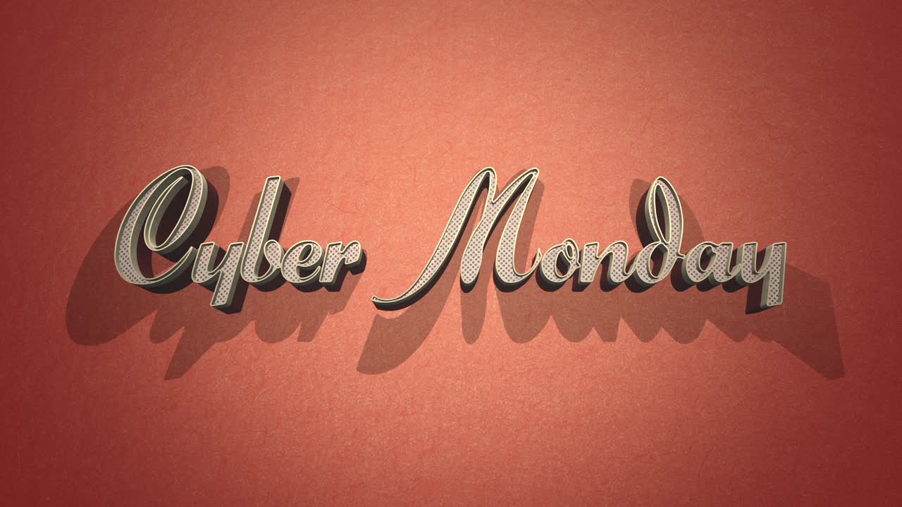 texto retro del lunes cibernético al estilo de los años 80 en una textura grunge naranja