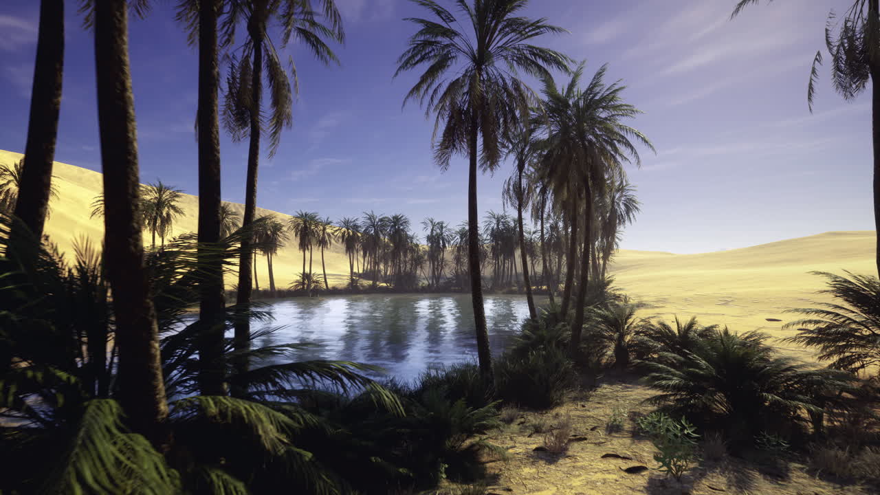 Quiet lush habitat serene palmlined sanctuary surrounded by dunes