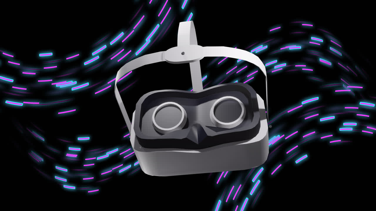 animación de rastros de luz brillante de la transferencia de datos a través de auriculares vr