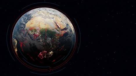 earth globe view dark space with electromagnetic pollution field connection internet between big city and light pollution 3d rendering animation africa map and europe