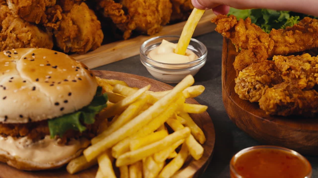 Fried Chicken, Burger, and Fries Meal