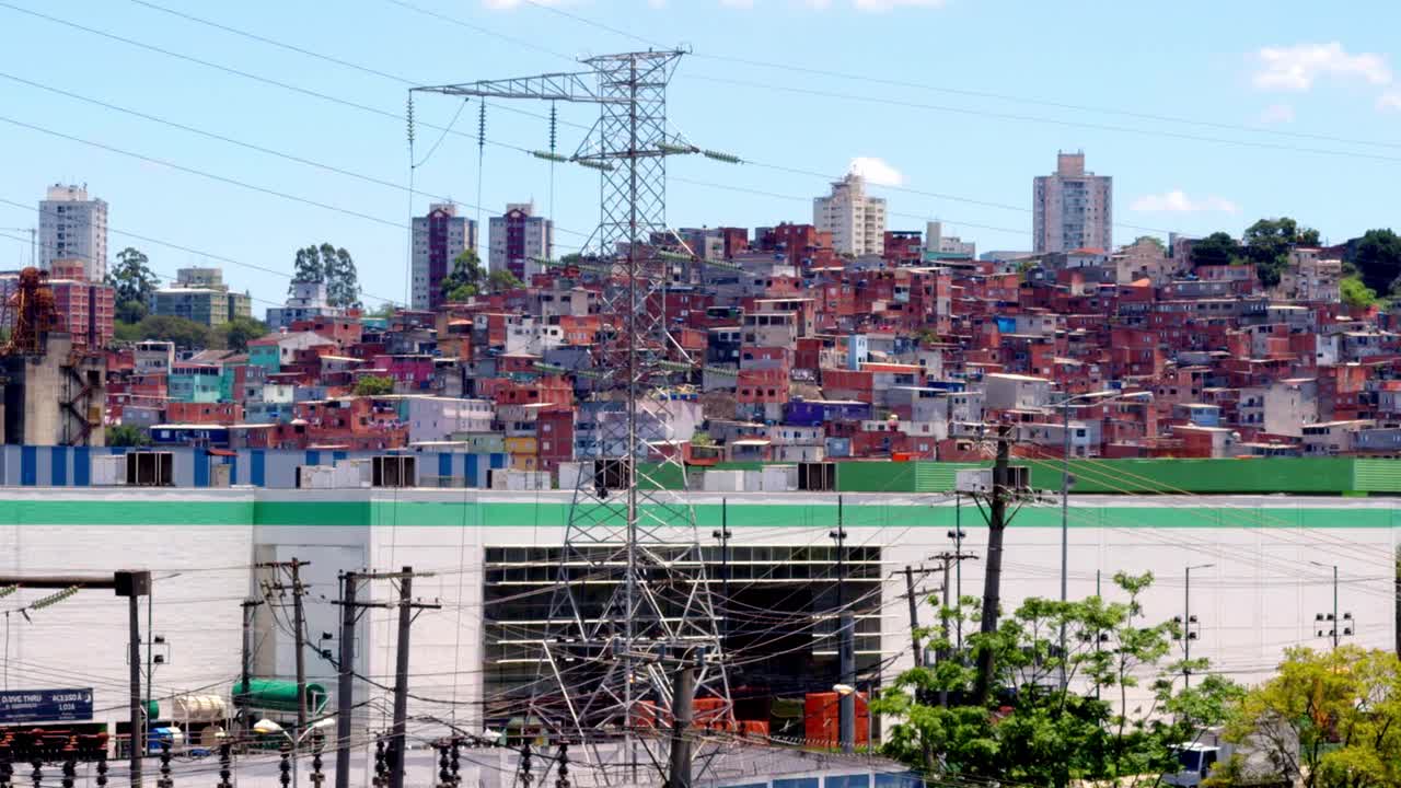São Paulo shantytown neighbourhood location, urban district, power lines