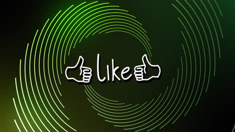 animación de un icono y un estandarte de texto sobre senderos de luz que giran contra un fondo verde