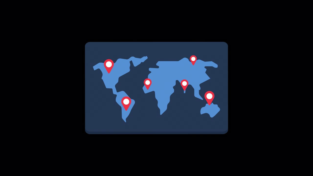 Animated World Map with Location Pin Markers