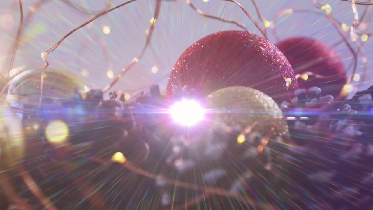 animación de luces brillantes que se mueven sobre los adornos y decoraciones de navidad