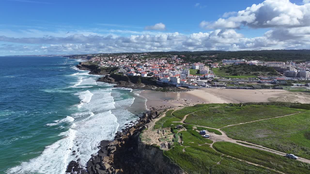 Coast Village At Sintra In Lisbon District Portugal. Beach Landscape. Nature Seascape. Travel Destination. Coast Village At Sintra In Lisbon District Portugal. Turquoise Water.