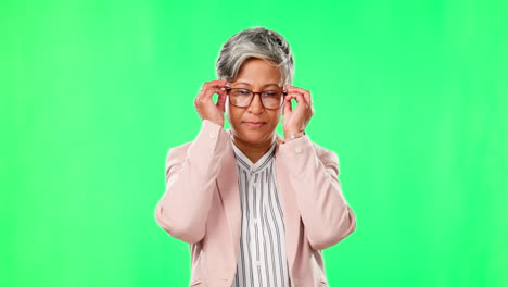 Arms-crossed,-face-and-a-mature-woman-on-a-green