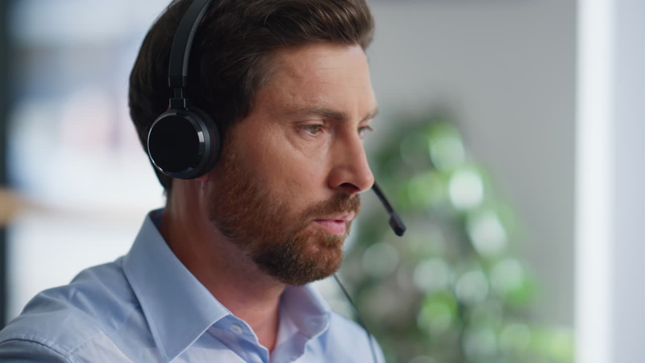 Operator hand taking headset start work in call center closeup. Sales manager