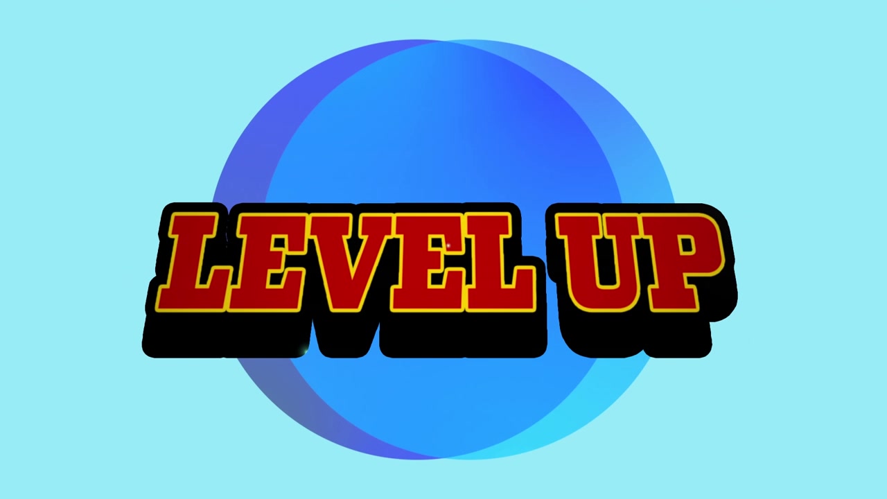 Animated Level Up Text Graphic on Blue Background