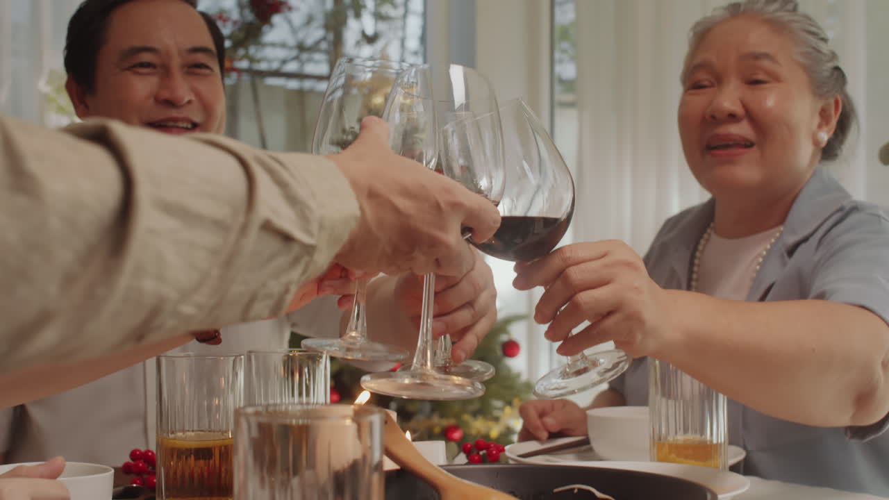 Family Toasting with Red Wine during Christmas Celebration
