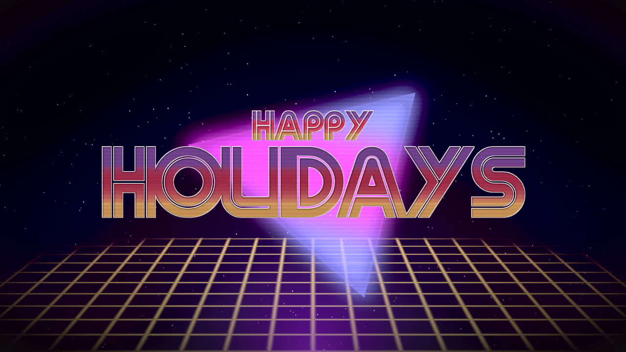 Retro Happy Holidays with Neon Triangle &amp;amp;amp; Grid Galaxy Design