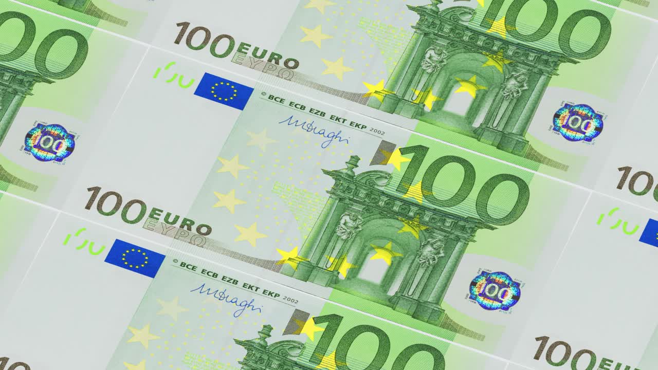 100 유로 지폐 인쇄, 루프 가능한 주식 비디오