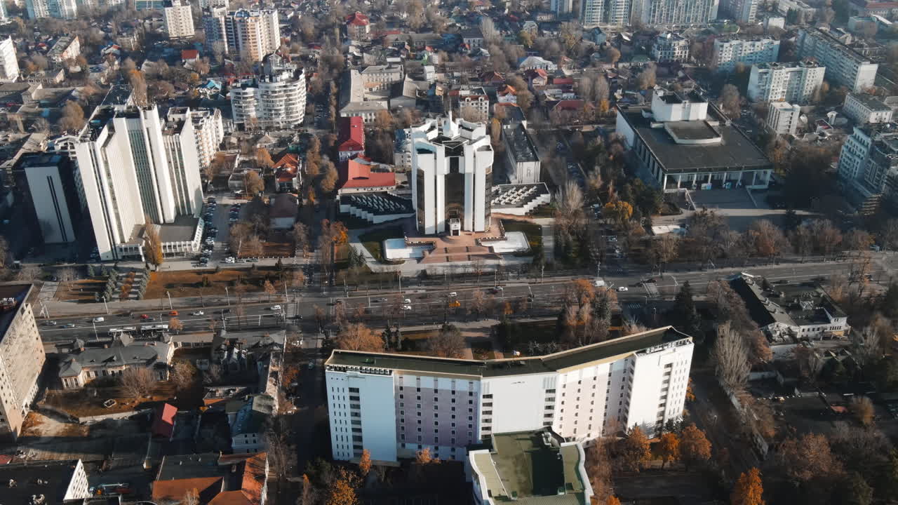 Aerial drone view on Chisinau city in autumn season. Moldova