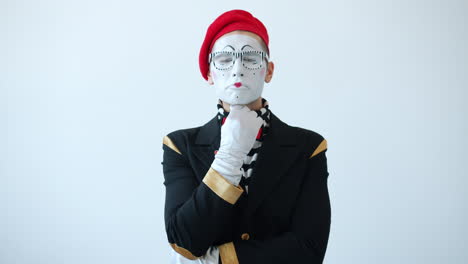 mime artist in thoughtful pose
