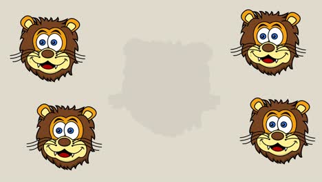 varias cabezas de leones que aparecen y desaparecen con fondo beige y verde - animación