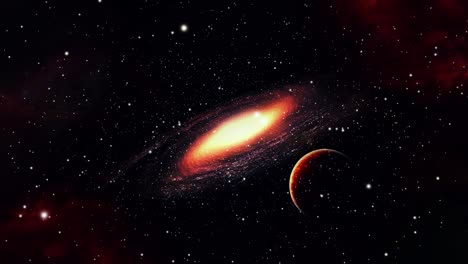 galaxias brillantes, así como varios planetas y nubes nebulosas en el universo