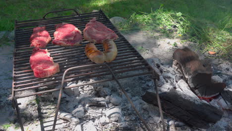 Argentinian-barbecue,-tradicional-asado-made-on-wood-and-charcoal-embers