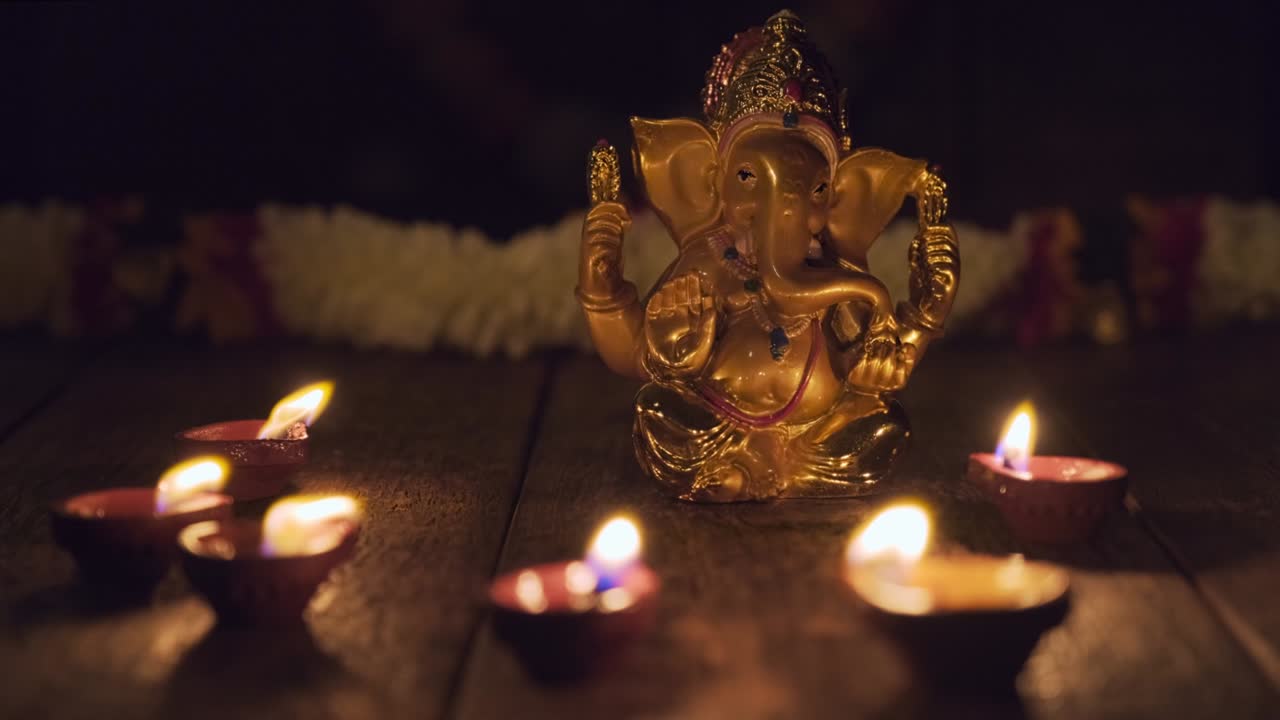 Ganesha with Diwali lights