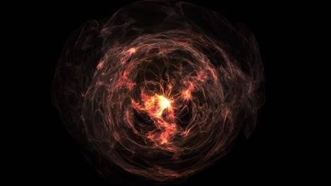 animation of abstract round luminous object. the color of the energy wave is orange. zoom in.