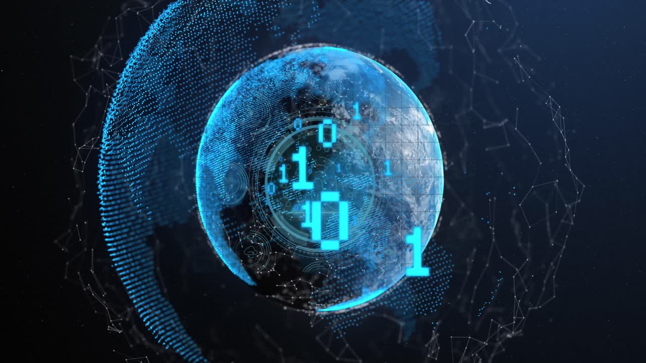 animación del procesamiento de datos de codificación binaria en todo el mundo
