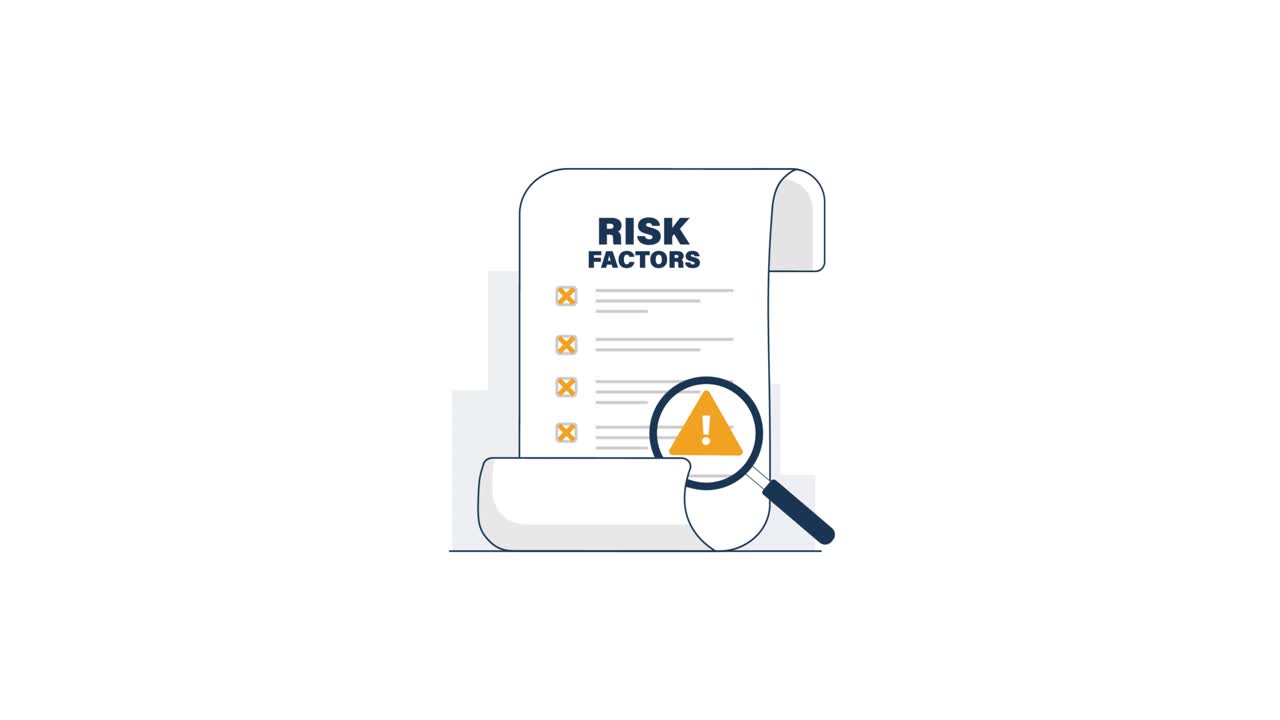 Magnifying Glass Analyzing Risk Factors Checklist with Warning