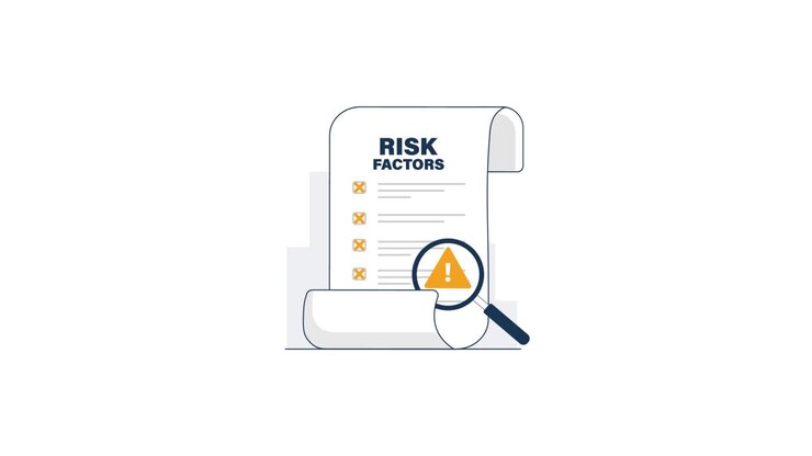 Magnifying Glass Analyzing Risk Factors Checklist with Warning