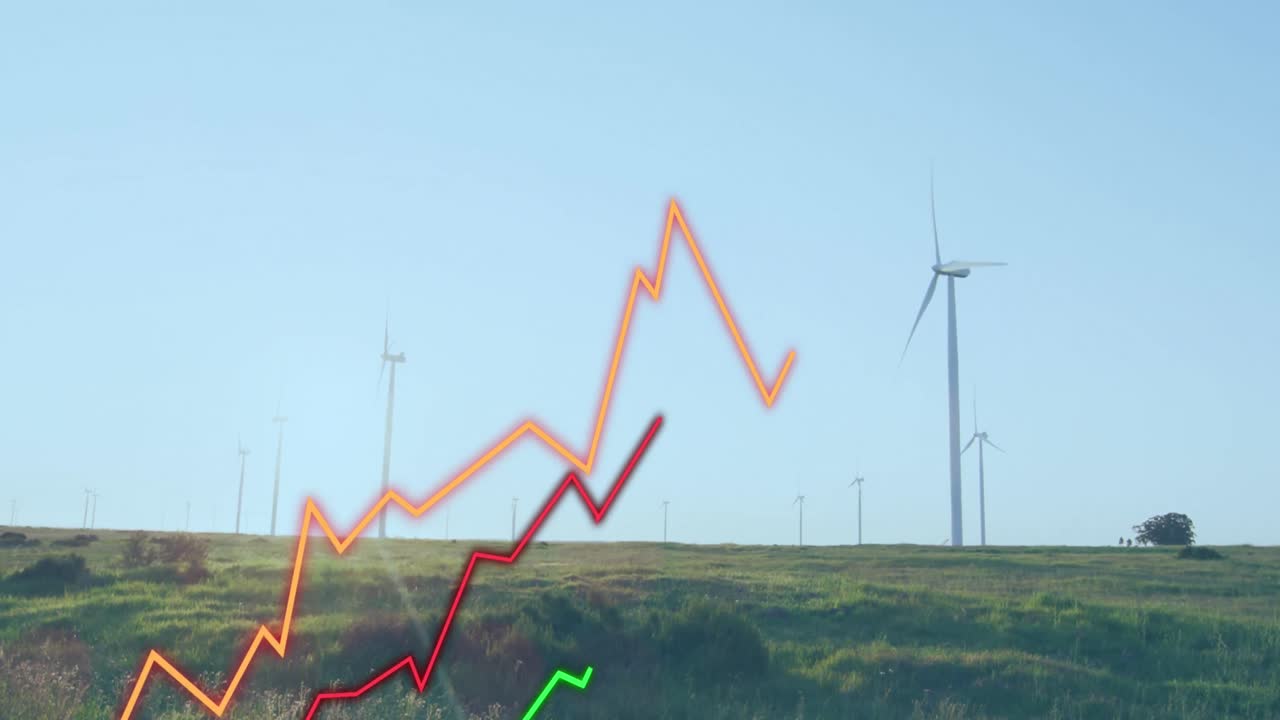 анимация обработки данных над ветровыми турбинами