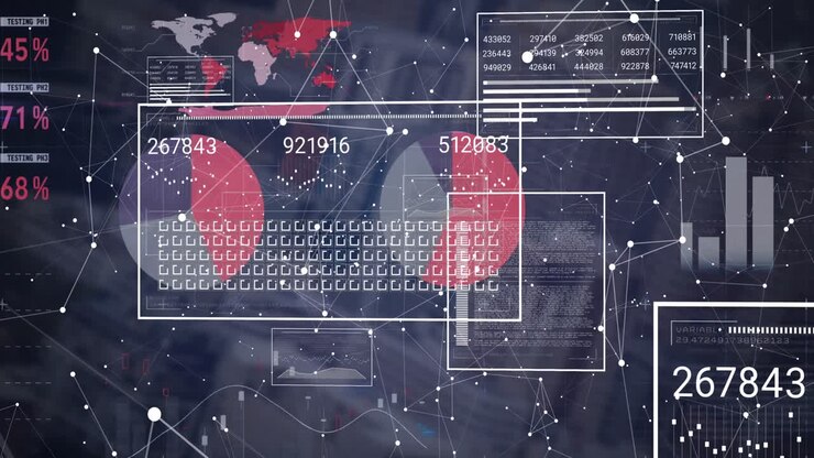Animation af netværk af forbindelser mod interface med statistisk databehandling