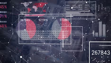 Animation-of-network-of-connections-against-interface-with-statistical-data-processing