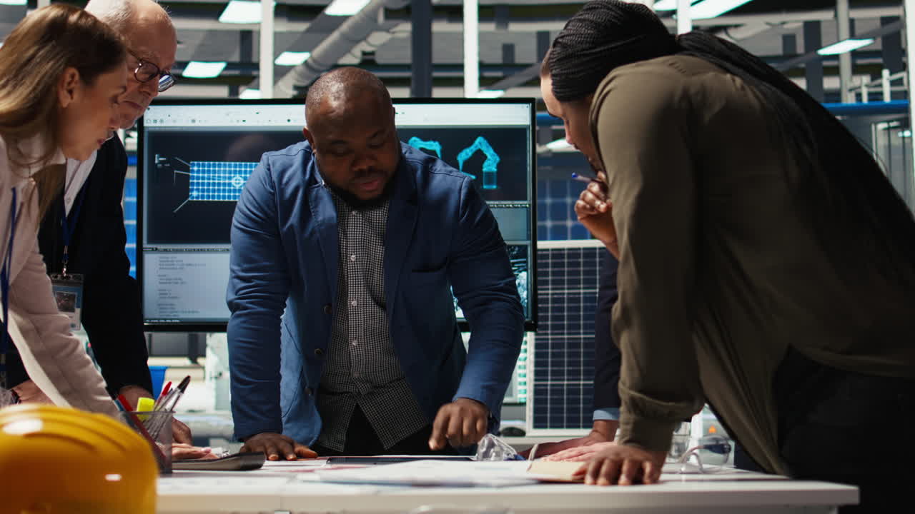 Businesspeople In Factory Do Financial Investments, Reading Documentation Files