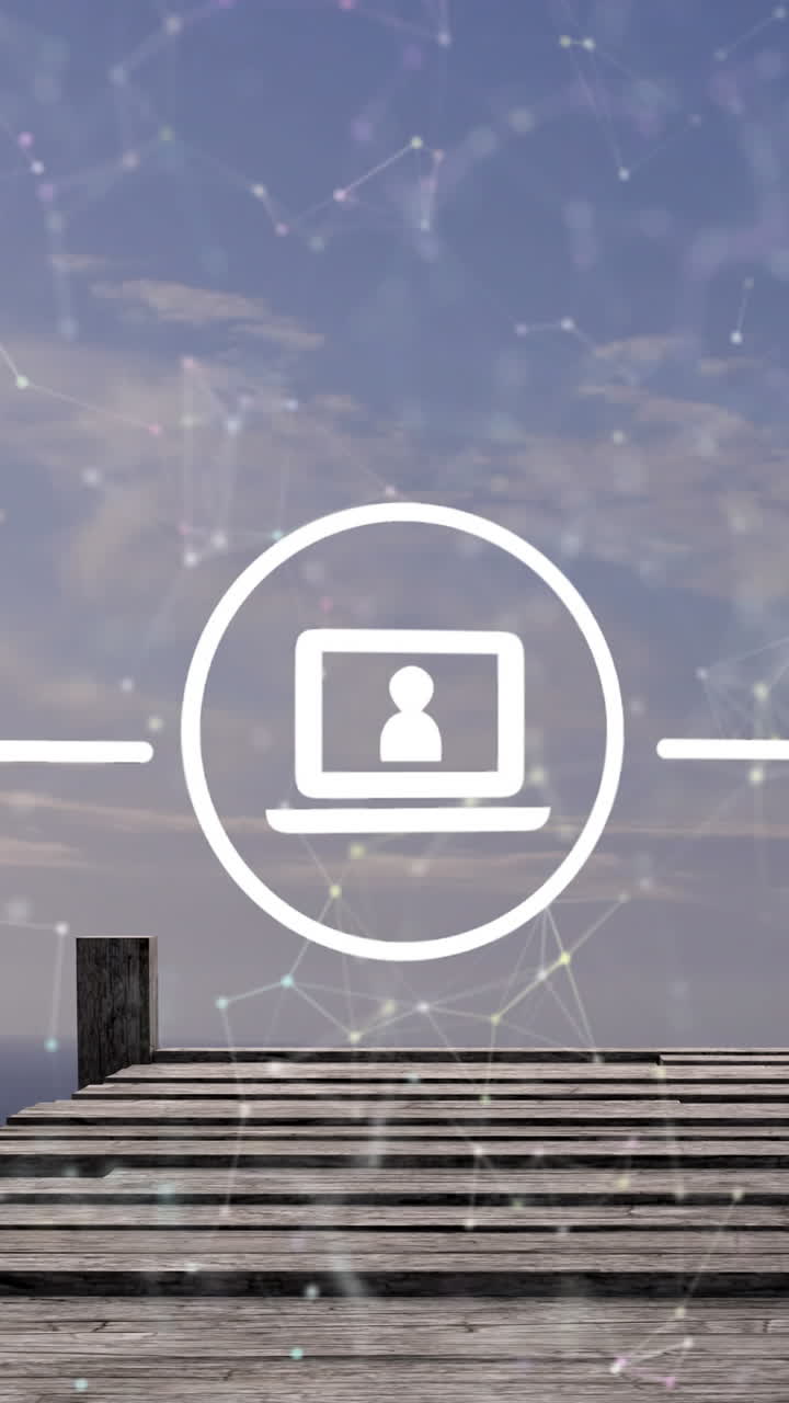 animación de la red de conexiones e iconos sobre el puente