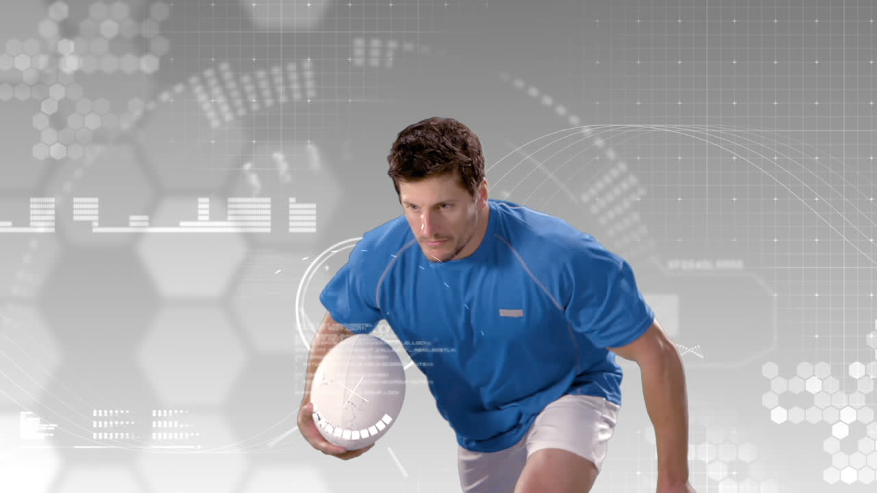 심각한 럭비 선수가 시도를 기록하고 있습니다.