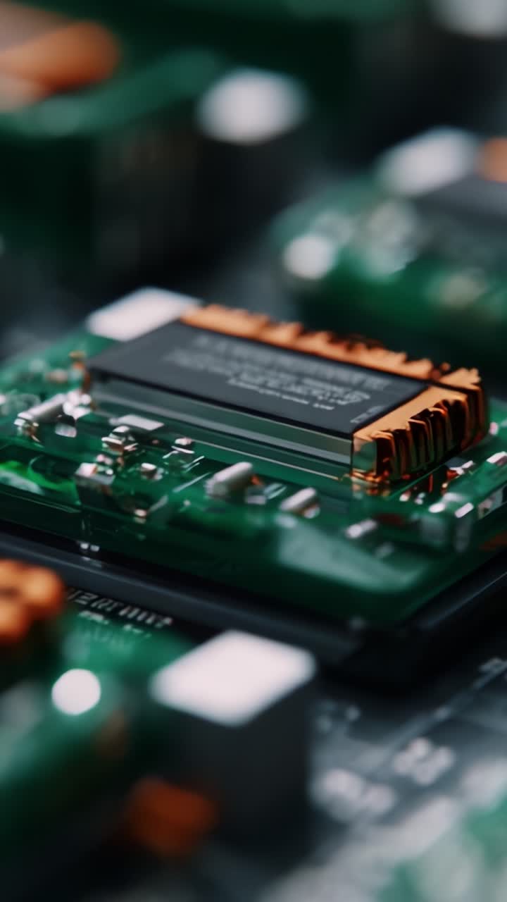 Close-Up Macro View of Electronic Circuit Board Highlighting Complex Components and Connections for Modern Technology Applications in Electronics Industry