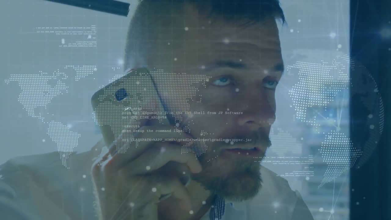 Animation of data processing over caucasian businessman in office