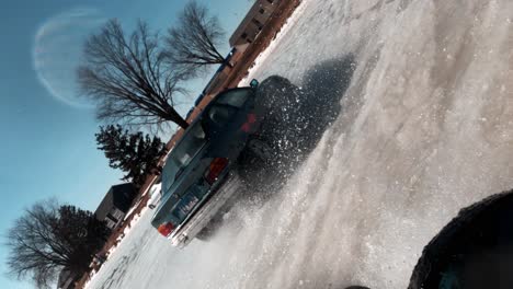 pov from passenger side of car drifting on snow and ice while dangerously maneuvering and passing them 4k wisconsin poynette