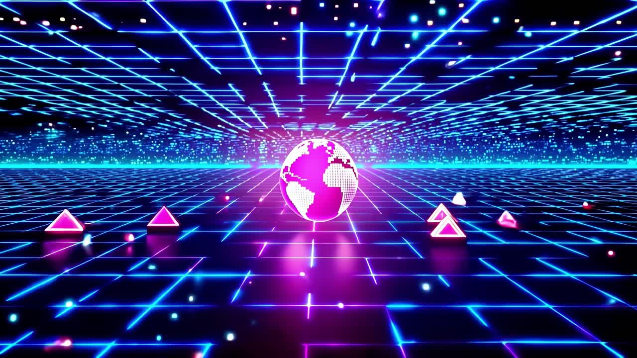 사이버 크 레트로 미래주의 지구 그리드 풍경