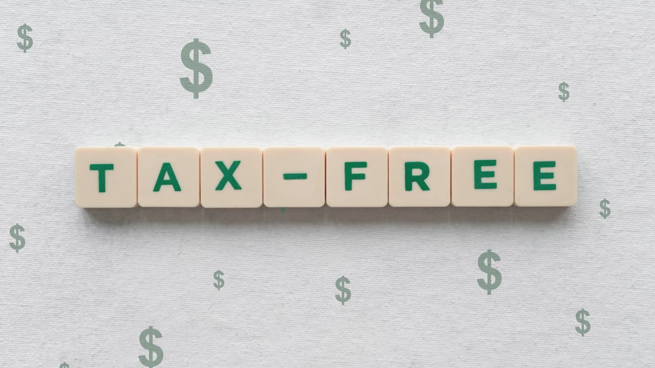 Concept Of Saving Money By Tax-Free With Dollar Signs Going Up In The Background